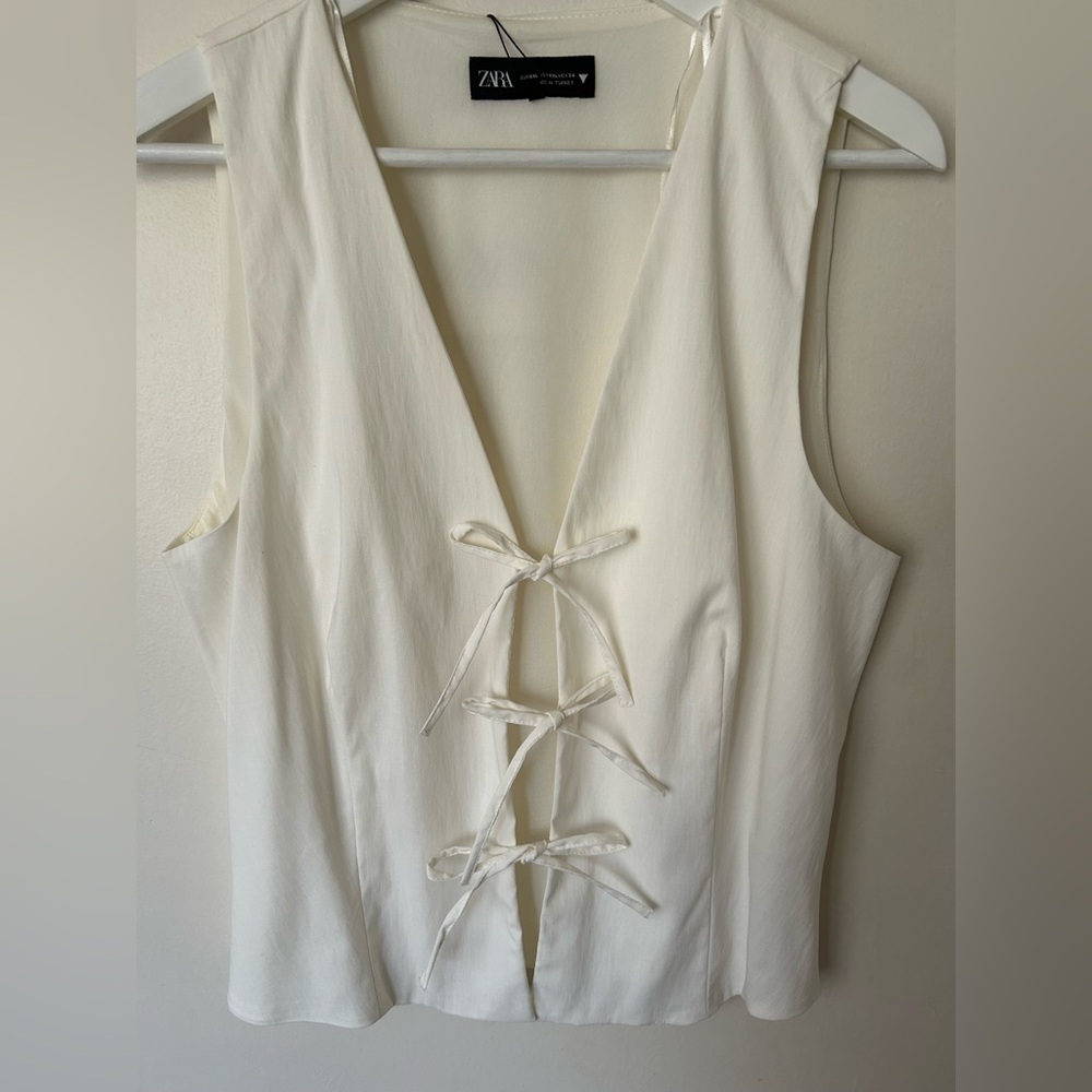 Zara Cream Vest Top with Bow Accents